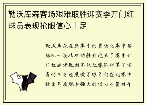 勒沃库森客场艰难取胜迎赛季开门红球员表现抢眼信心十足