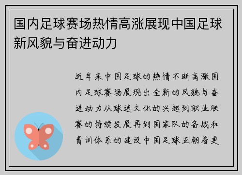 国内足球赛场热情高涨展现中国足球新风貌与奋进动力